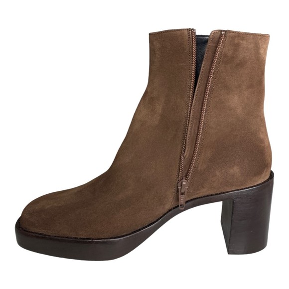 NIB By Far Women Ellen Suede Leather Ankle Boots Brown 39 Stacked Chunky Heel - Picture 6 of 15